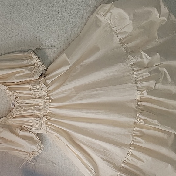 NEW WORTH COLLECTIVE Crissy 100% Cotton Ruched Midi Dress in Cream Bump Friendly - Picture 2 of 12